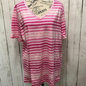 NWT Catherines Perfect Price Pink striped short sleeve t-shirt size 0X 14/16W